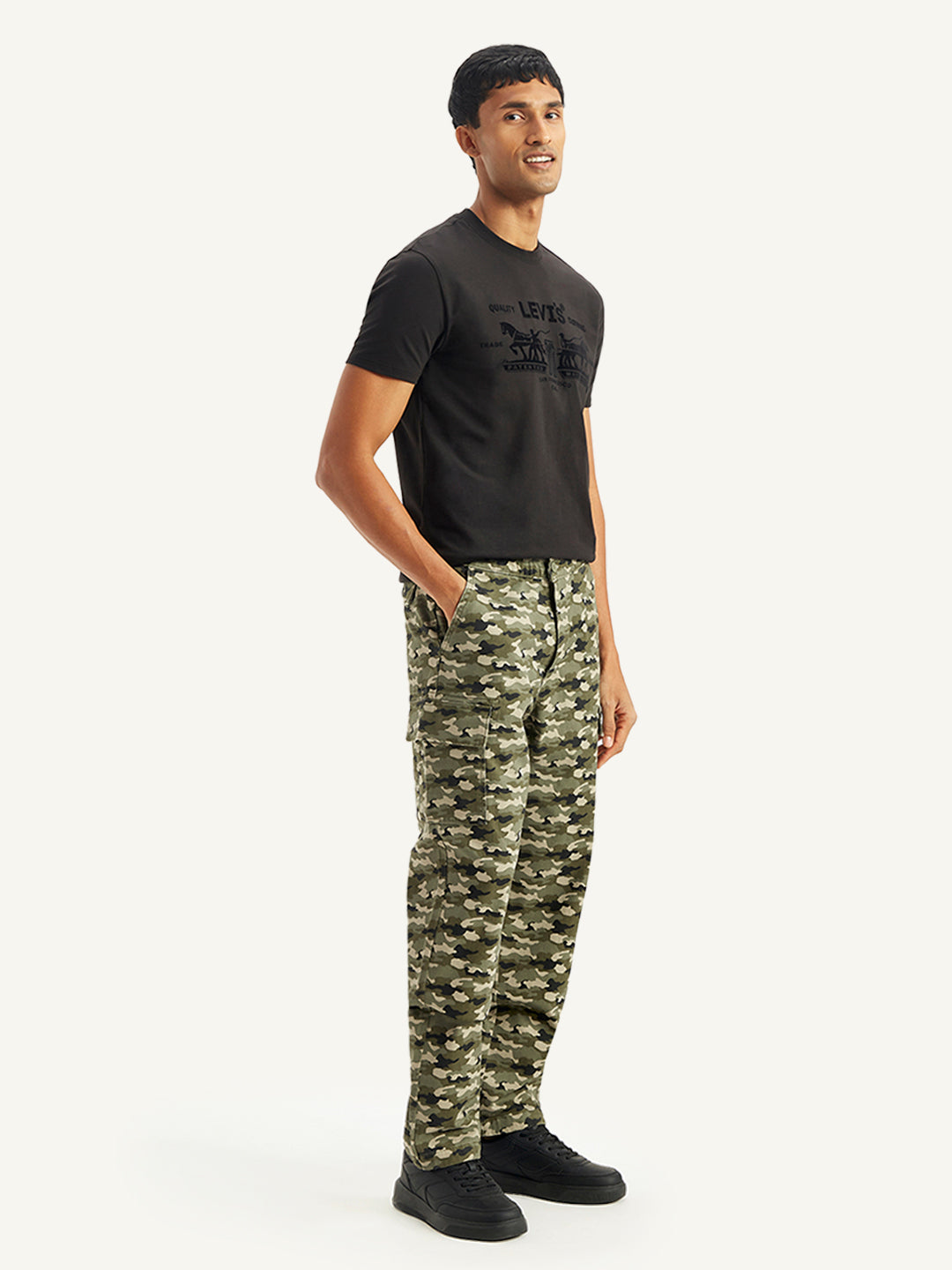 Men's Olive Regular Fit Cargo Trousers