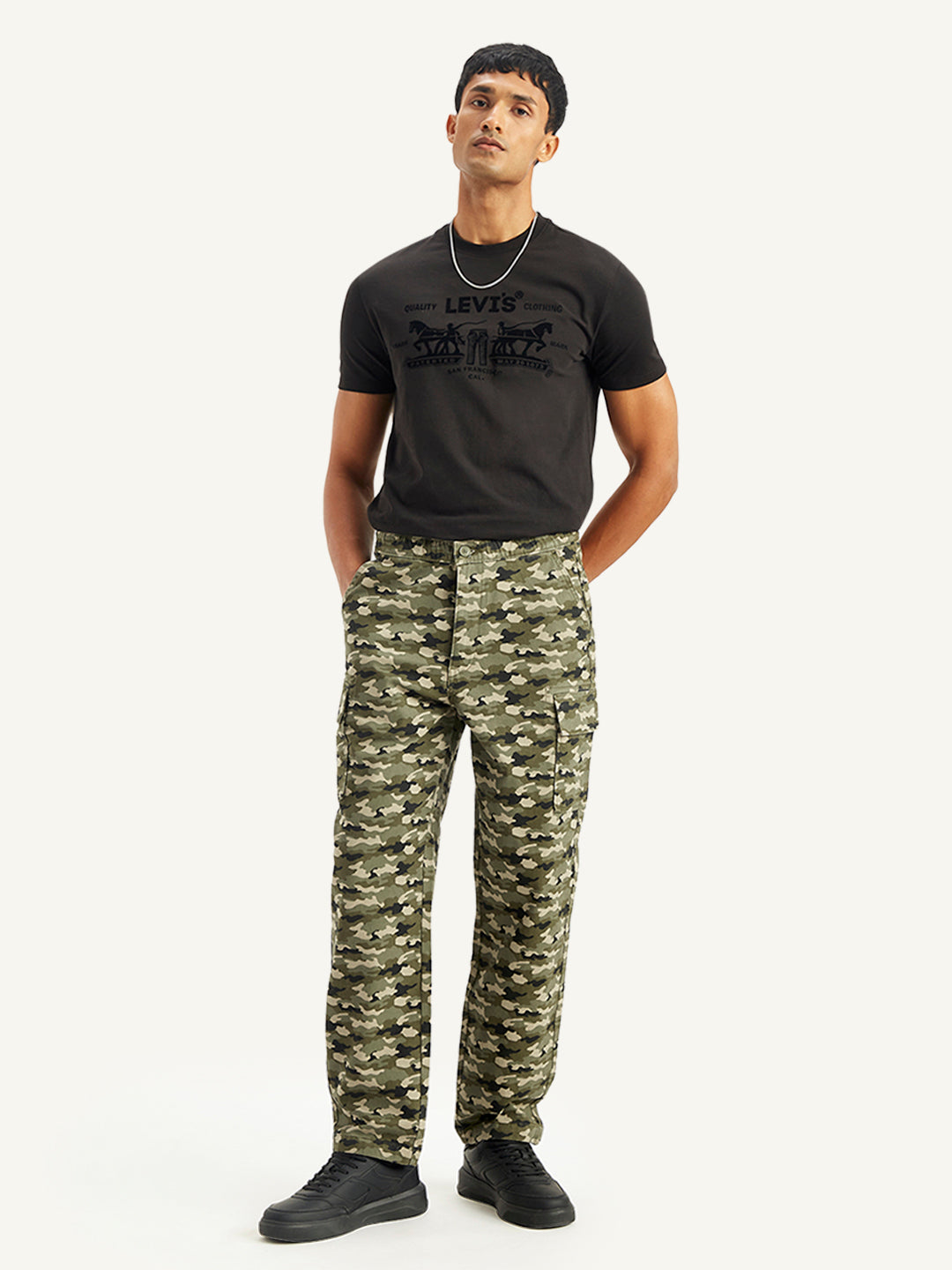 Men's Olive Regular Fit Cargo Trousers