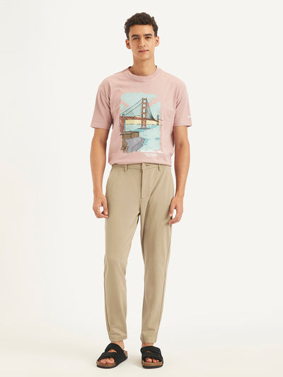 Men's Beige Regular Fit Trousers