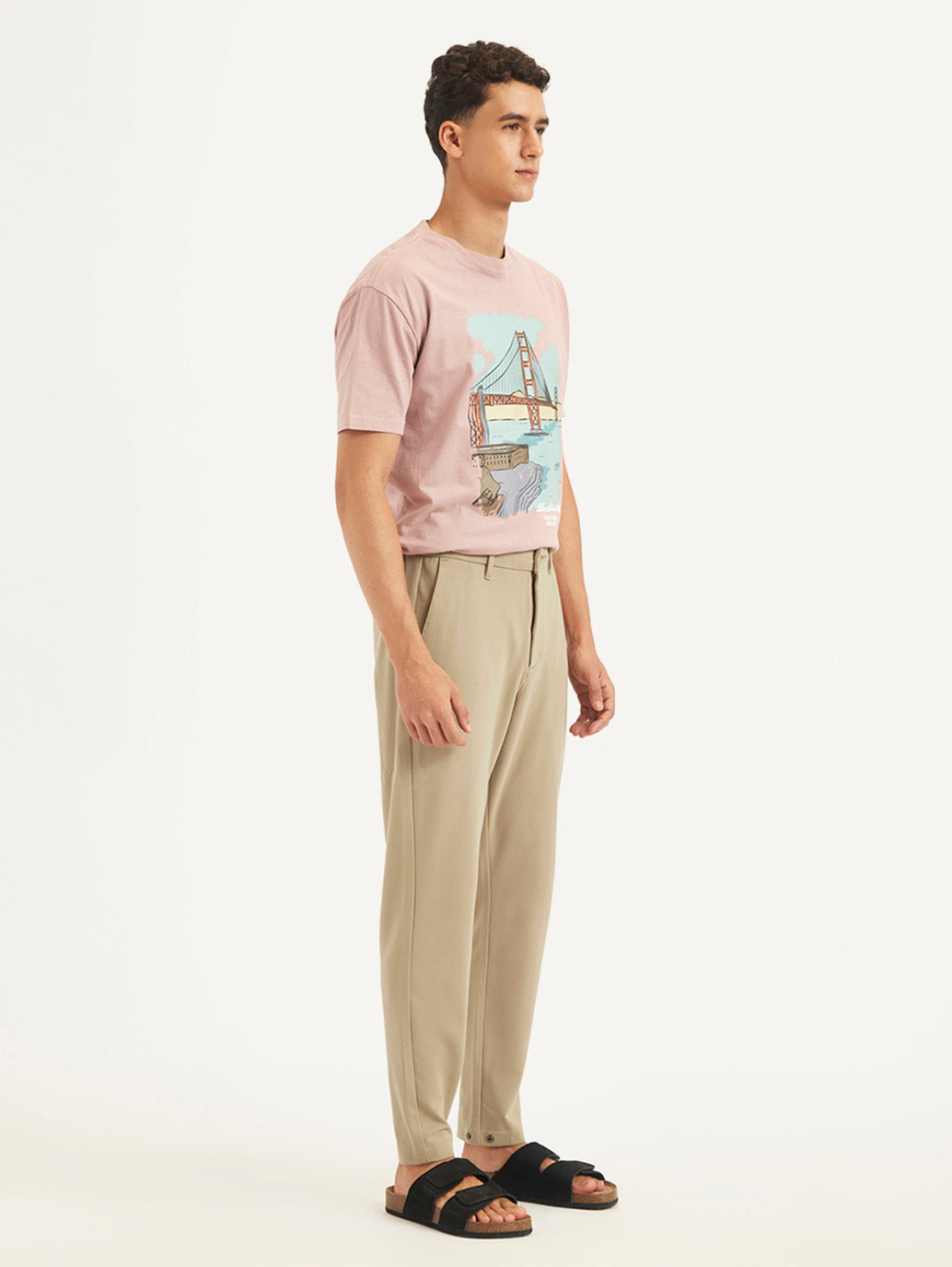 Men's Beige Regular Fit Trousers