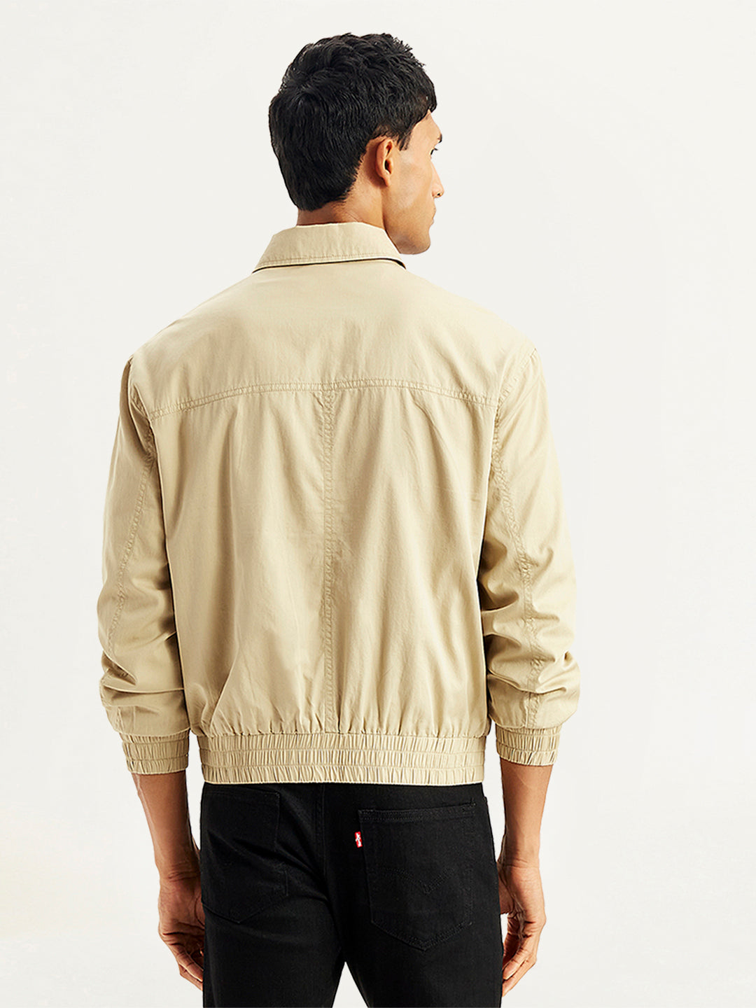 Men's Solid Beige Spread Collar Jacket