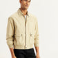 Men's Solid Beige Spread Collar Jacket