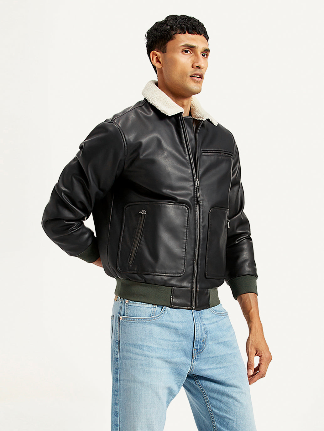 Men's Solid Dark Brown Spread Collar Leather Jacket – Levis India