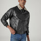 Men's Solid Regular Faux Leather Jacket - Side View