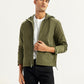 Men's Solid Olive Hooded Jacket