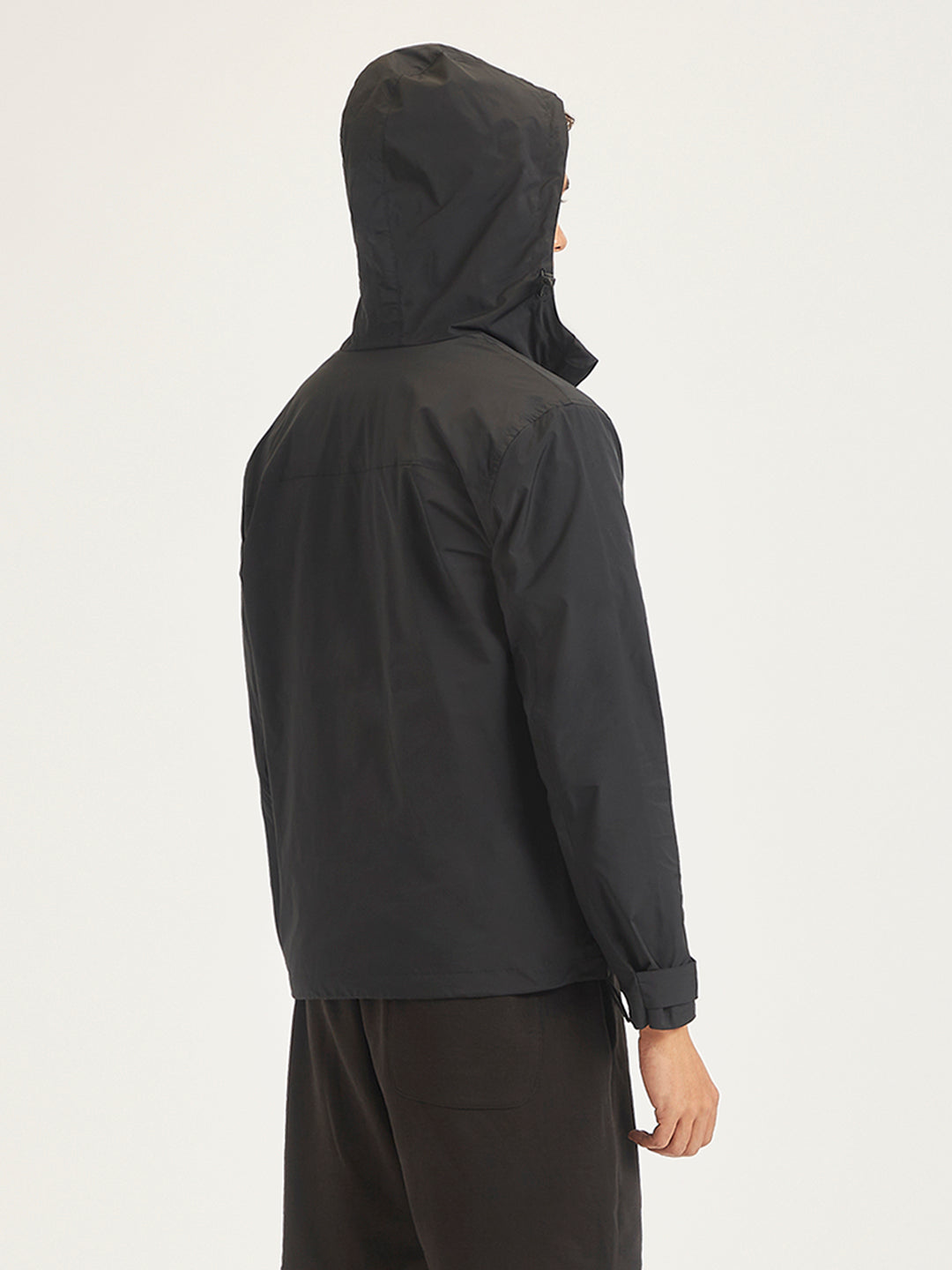 Men's Solid Black Hooded Jacket