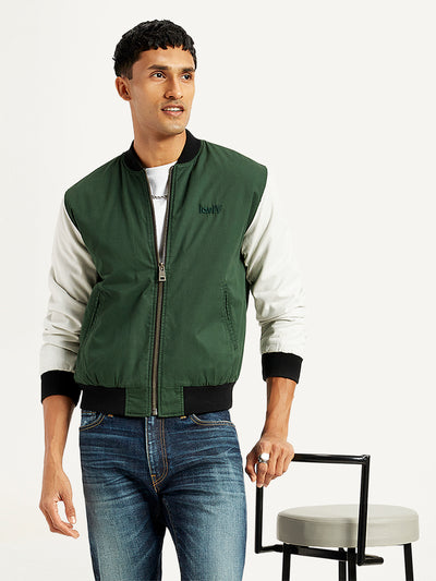 Men's Colorblock Green Bomber Jacket-image-33