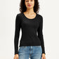 Women's Solid Black Round Neck Top