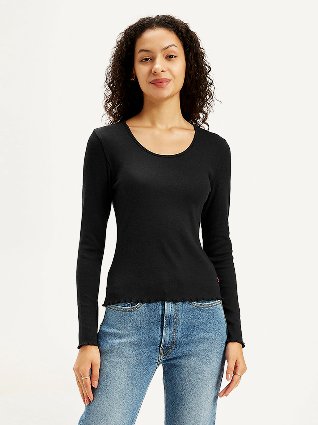 Women's Solid Black Round Neck Top