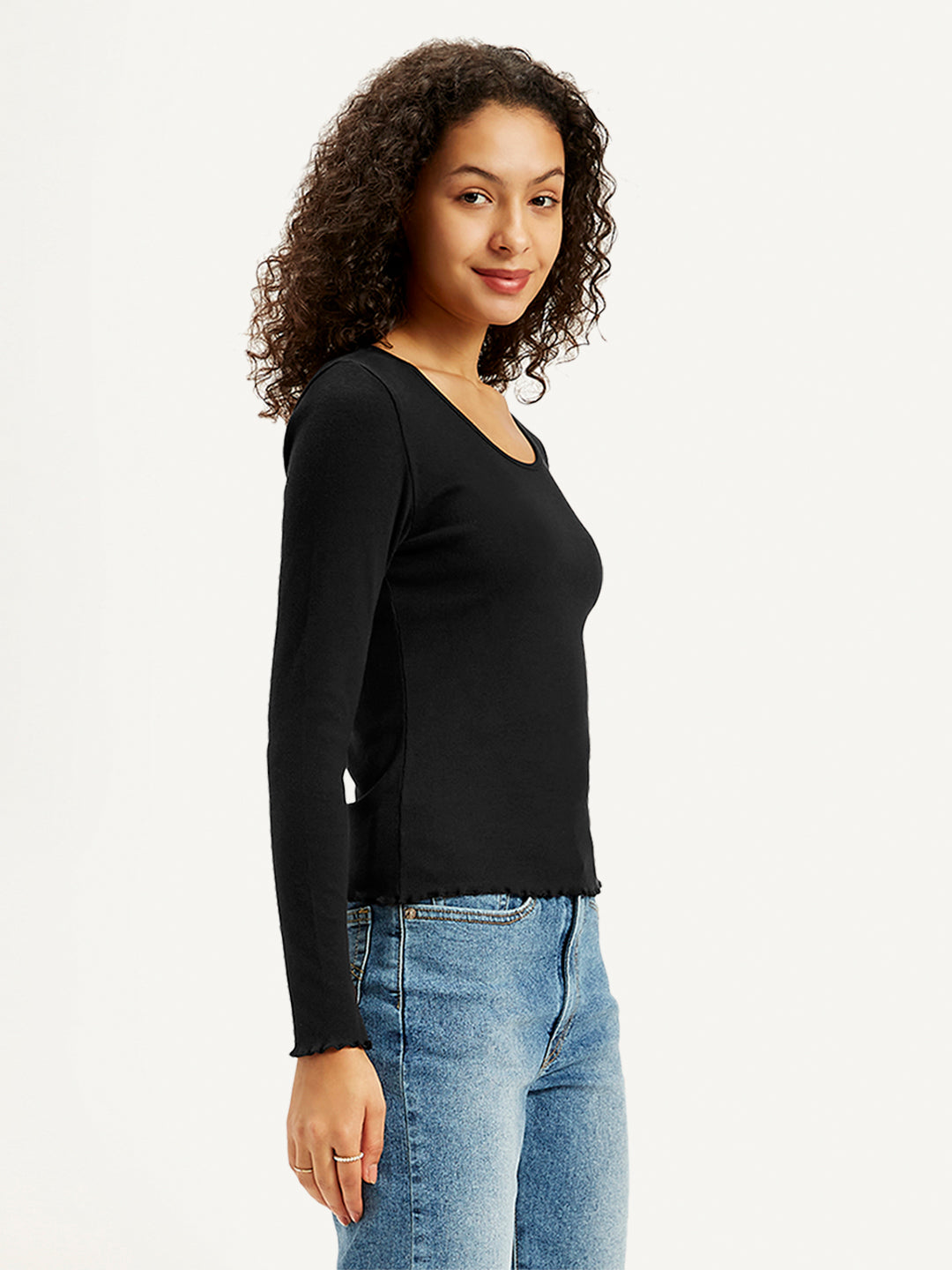 Women's Solid Black Round Neck Top