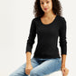 Women's Solid Black Round Neck Top