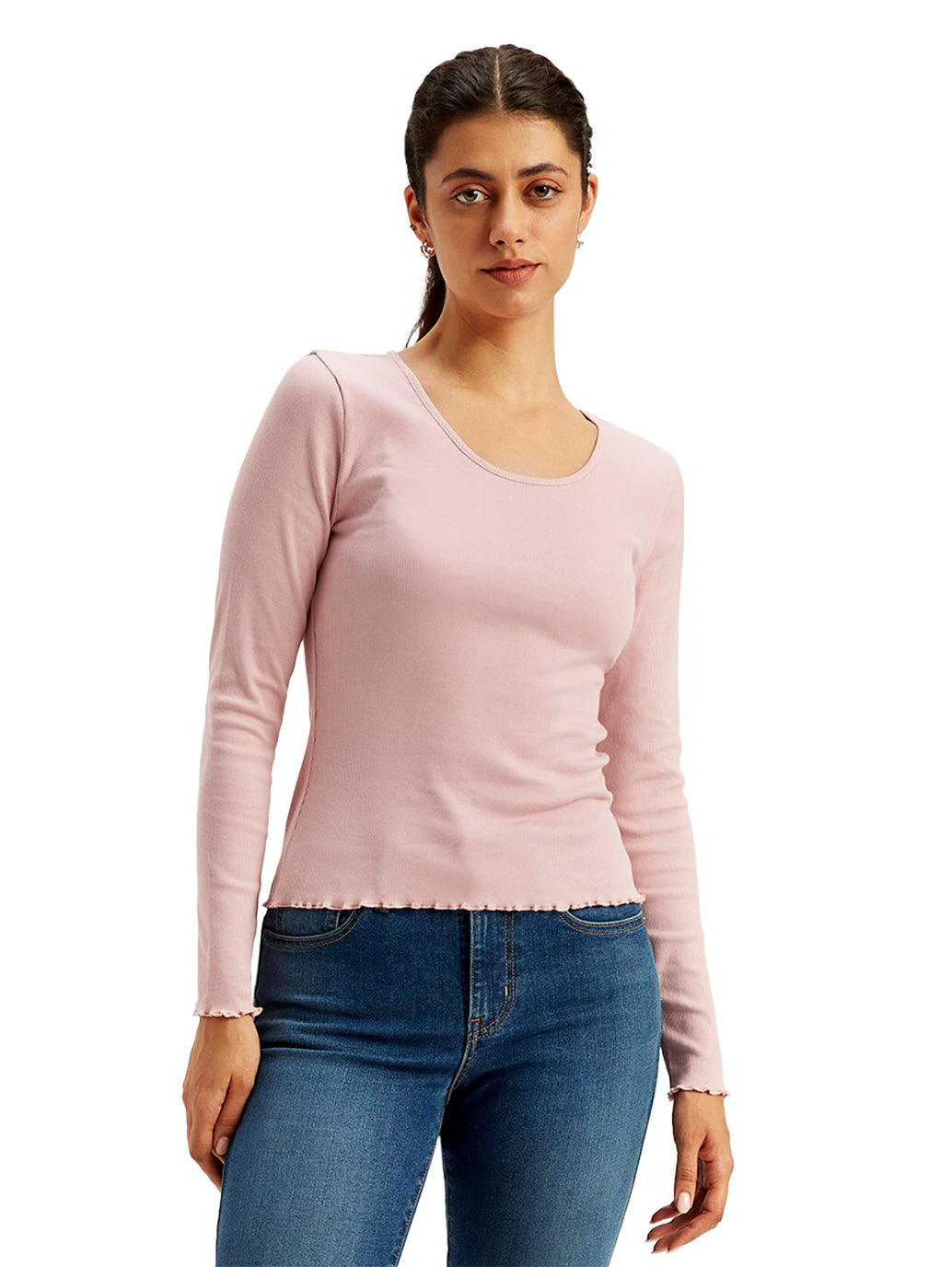 Women's Solid Pink Round Neck Top