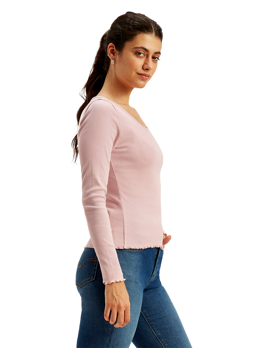 Women's Solid Pink Round Neck Top