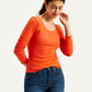 Women's Solid Orange Round Neck Top - c7b2b5eb-5d3a-4bc1-b2b4-f4ef6fdd560e View
