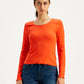 Women's Solid Orange Round Neck Top - 94693a15-12d5-4eec-9a0e-32f25d03c9ad View