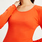 Women's Solid Orange Round Neck Top - dab099ba-2fab-4b9f-8950-bf15e98bb03b View