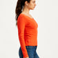 Women's Solid Orange Round Neck Top - 5cd66c66-e9d1-45d7-9108-6b2ec569f42f View