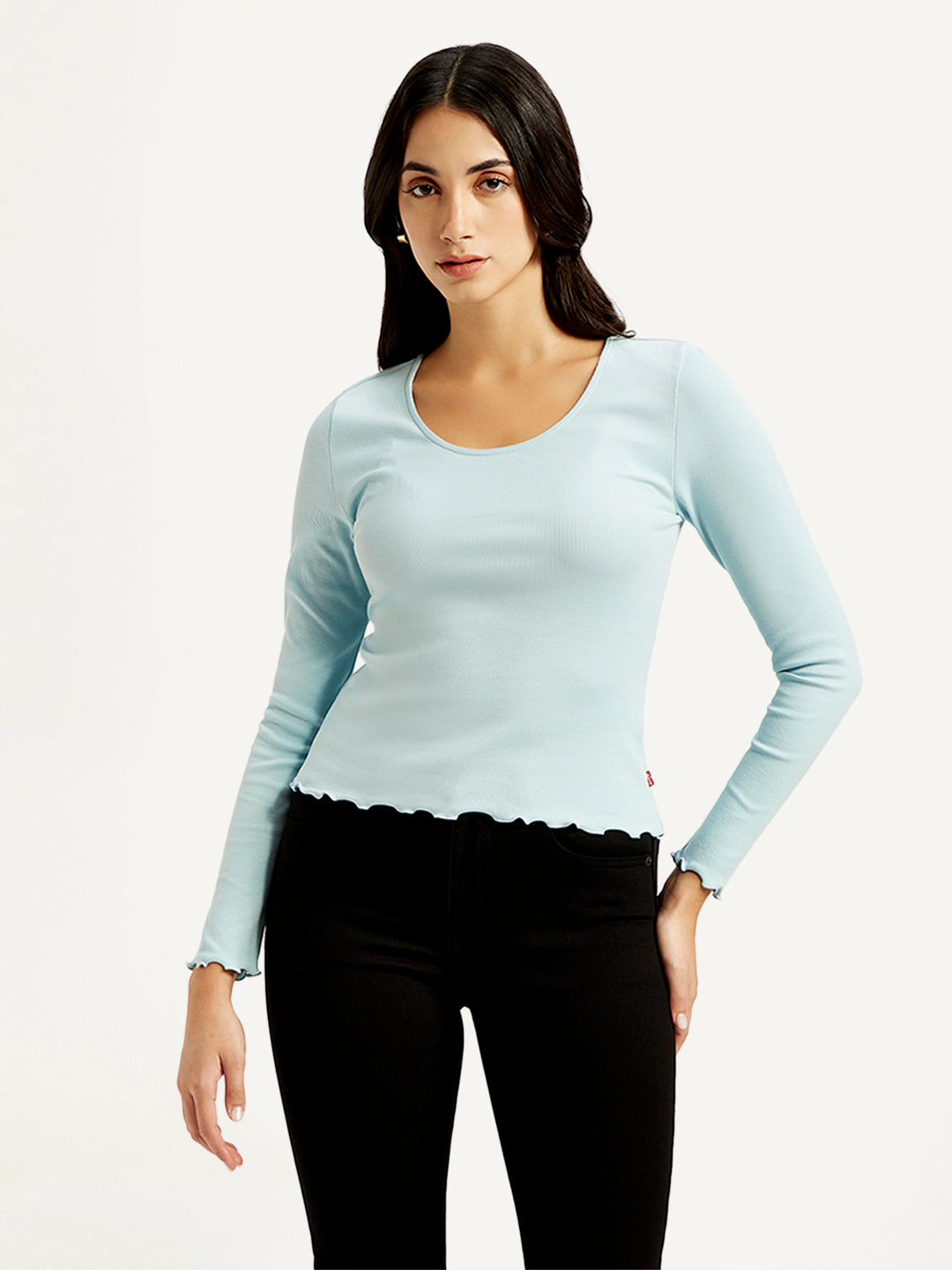 Women's Solid Light-Blue Scoop Neck Top