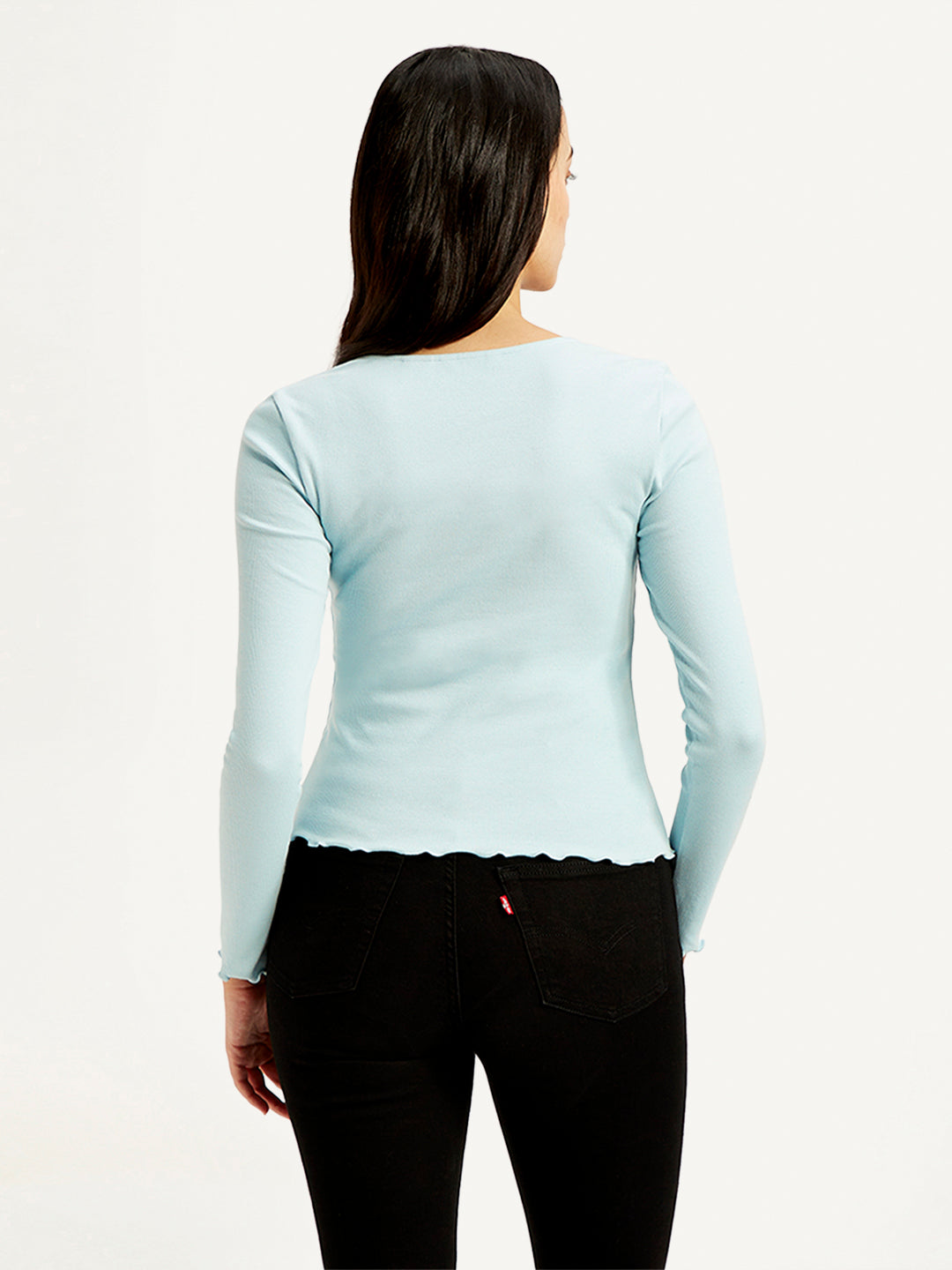 Women's Solid Light-Blue Scoop Neck Top