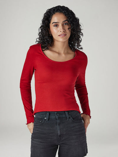 levi's Women's Solid Red Scoop Neck Ribbed Top-picture-35