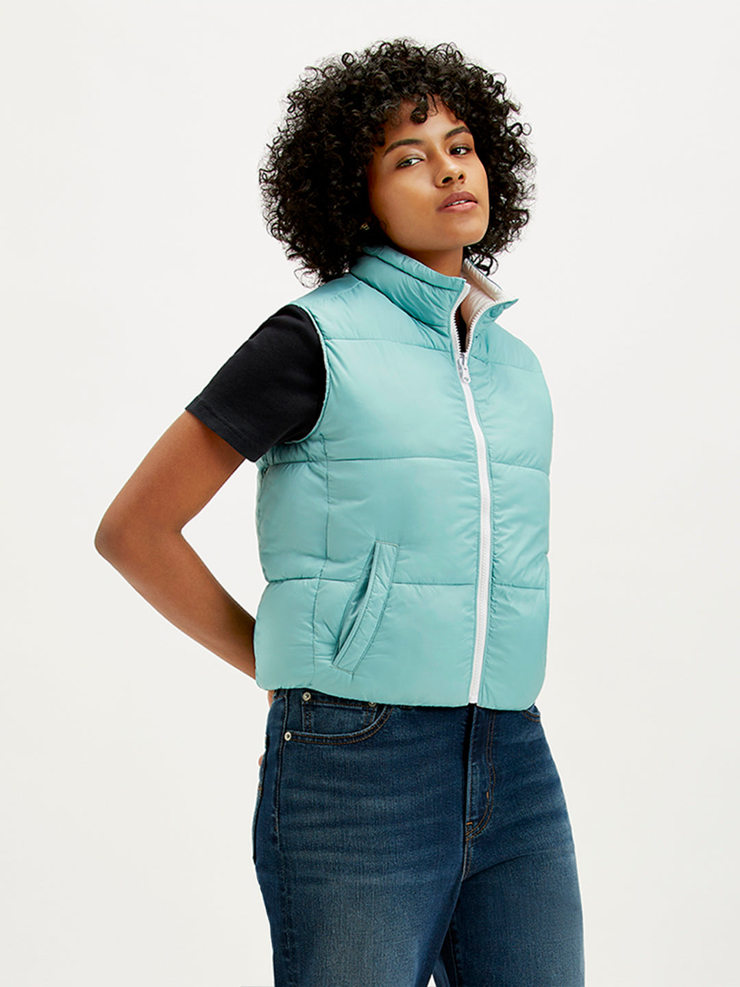 Women's Quilted Light-Blue High Neck Puffer Jacket – Levis India Store