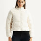 Women's Quilted Off White Puffer Jacket - Front View
