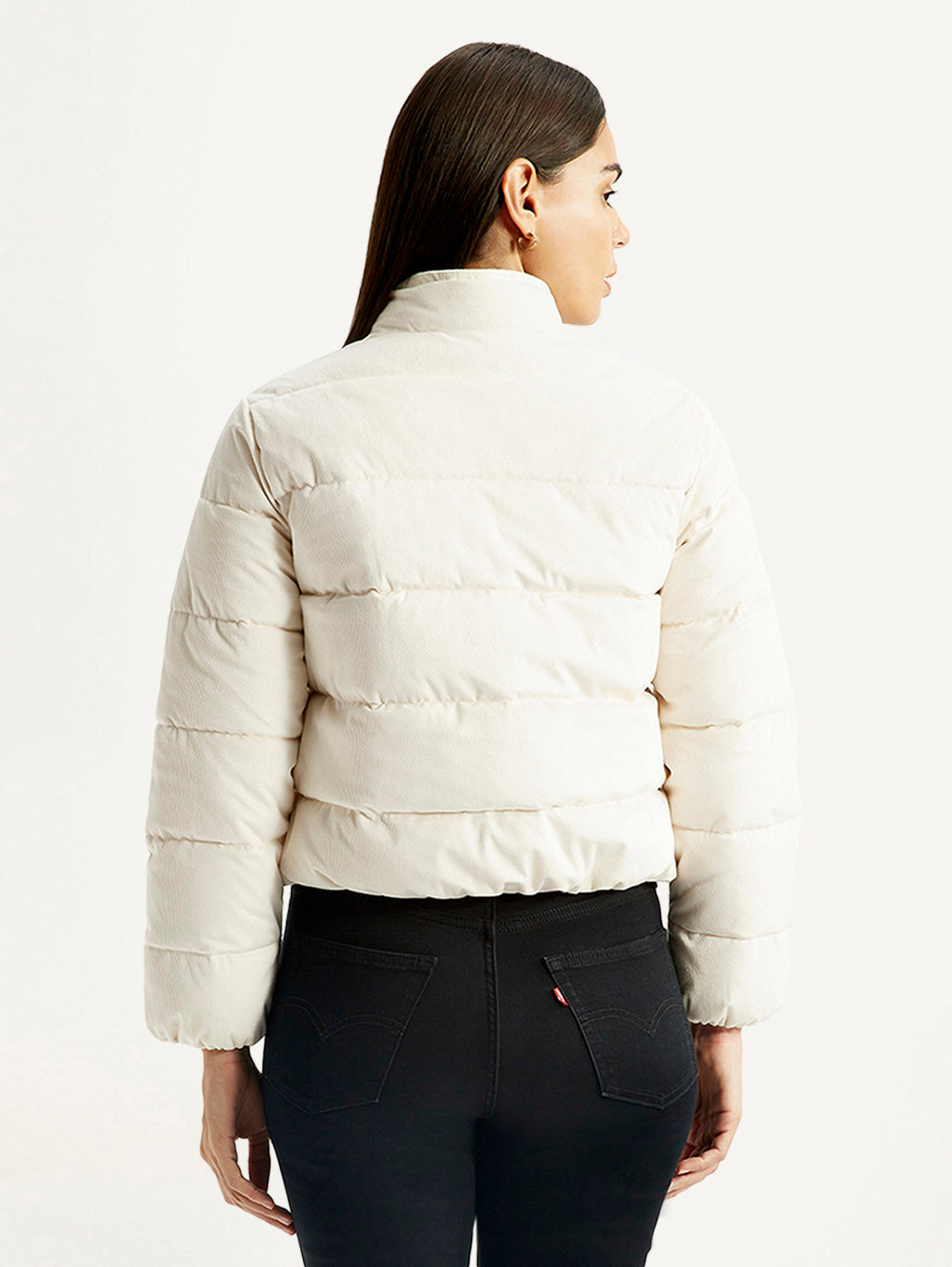 Women's Quilted Off White Puffer Jacket - Back View