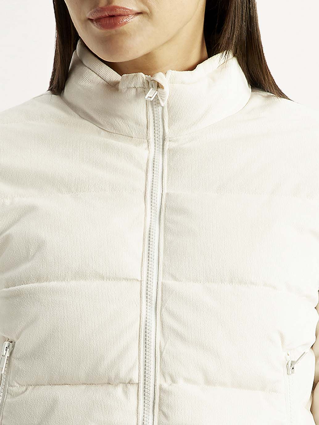 Women's Quilted Off White Puffer Jacket - Detail View