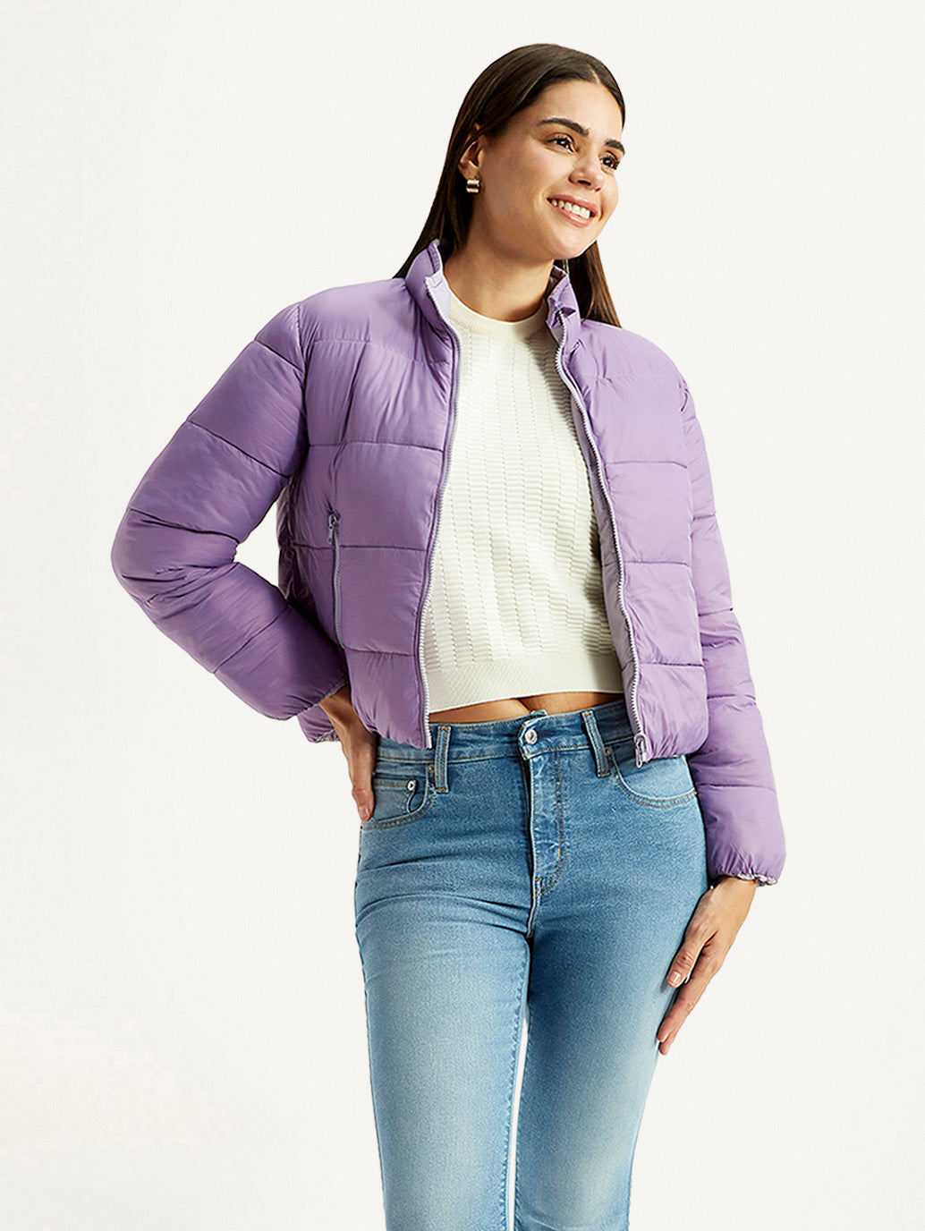 Women's Quilted Purple Puffer Jacket - Styleshot View