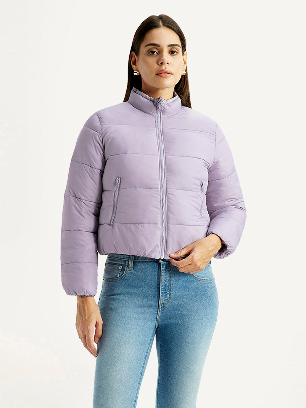 Women's Quilted Purple Puffer Jacket - Front View