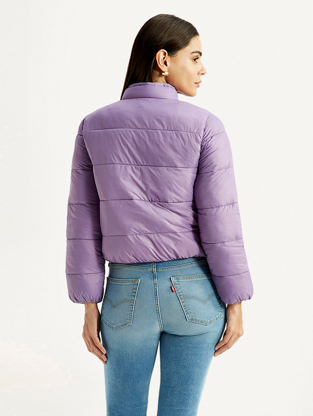 Women's Quilted Purple Puffer Jacket - Back View