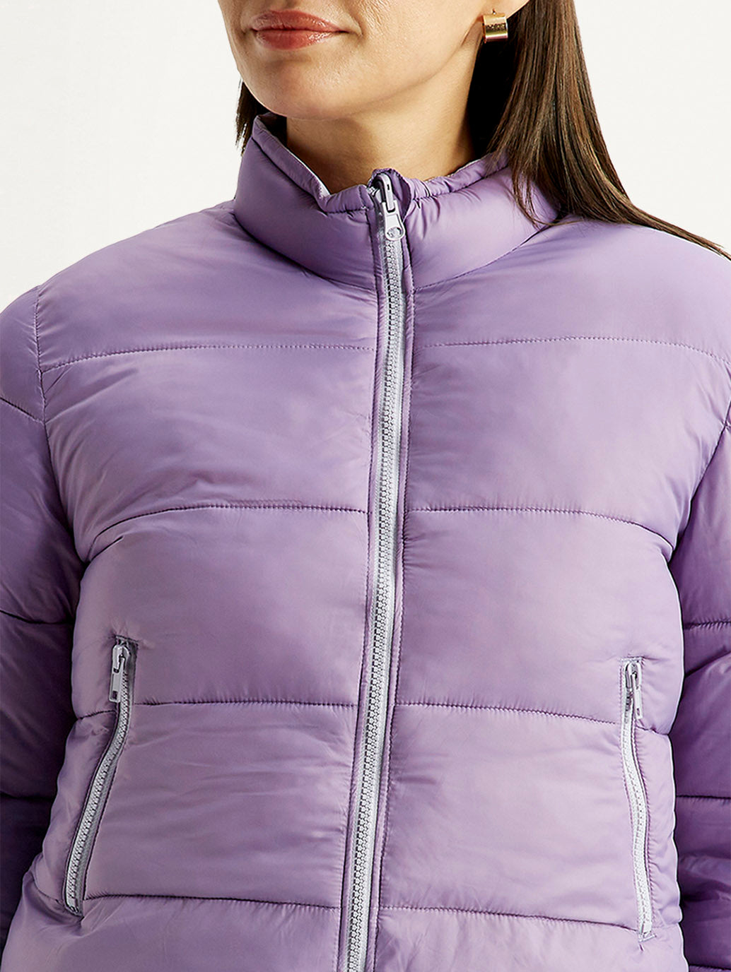 Women's Quilted Purple Puffer Jacket - Detail View