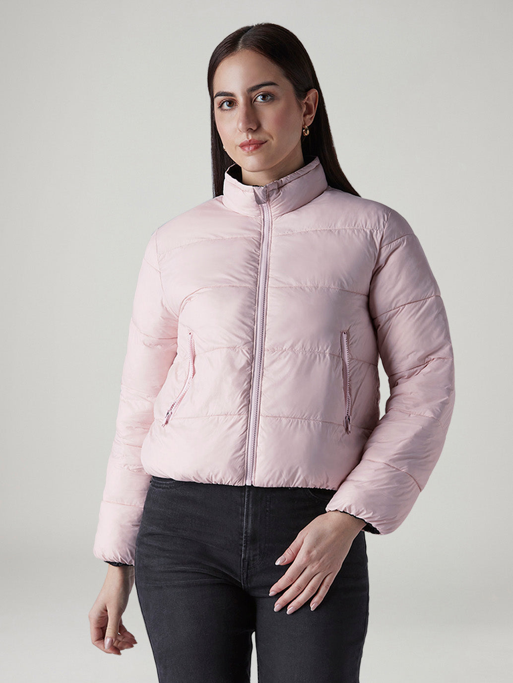 Women's Quilted Relaxed Fit Reversible Jacket - Front View