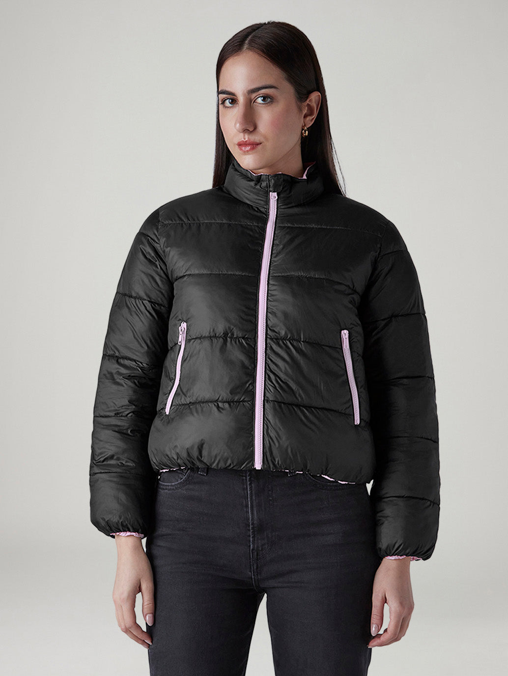 Women's Quilted Relaxed Fit Reversible Jacket - Front View
