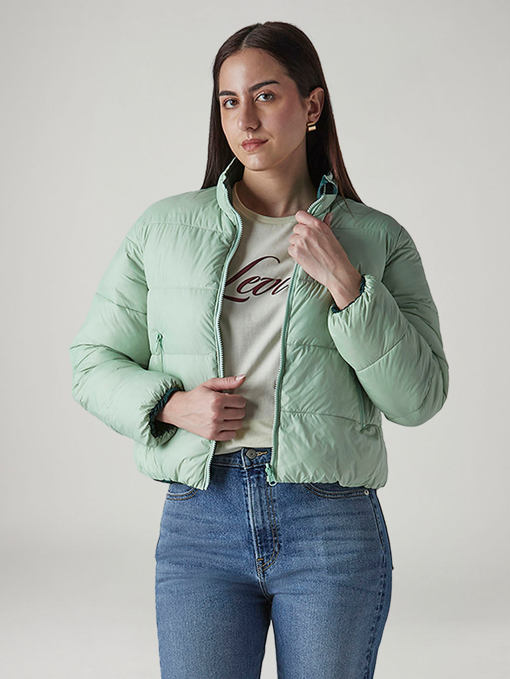 Women's Solid Relaxed Fit Reversible Puffer Jacket
