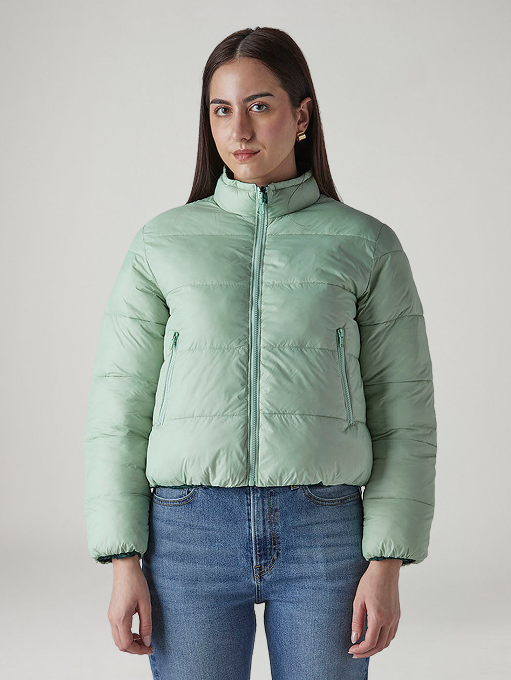 Women's Solid Relaxed Fit Reversible Puffer Jacket - 20 View