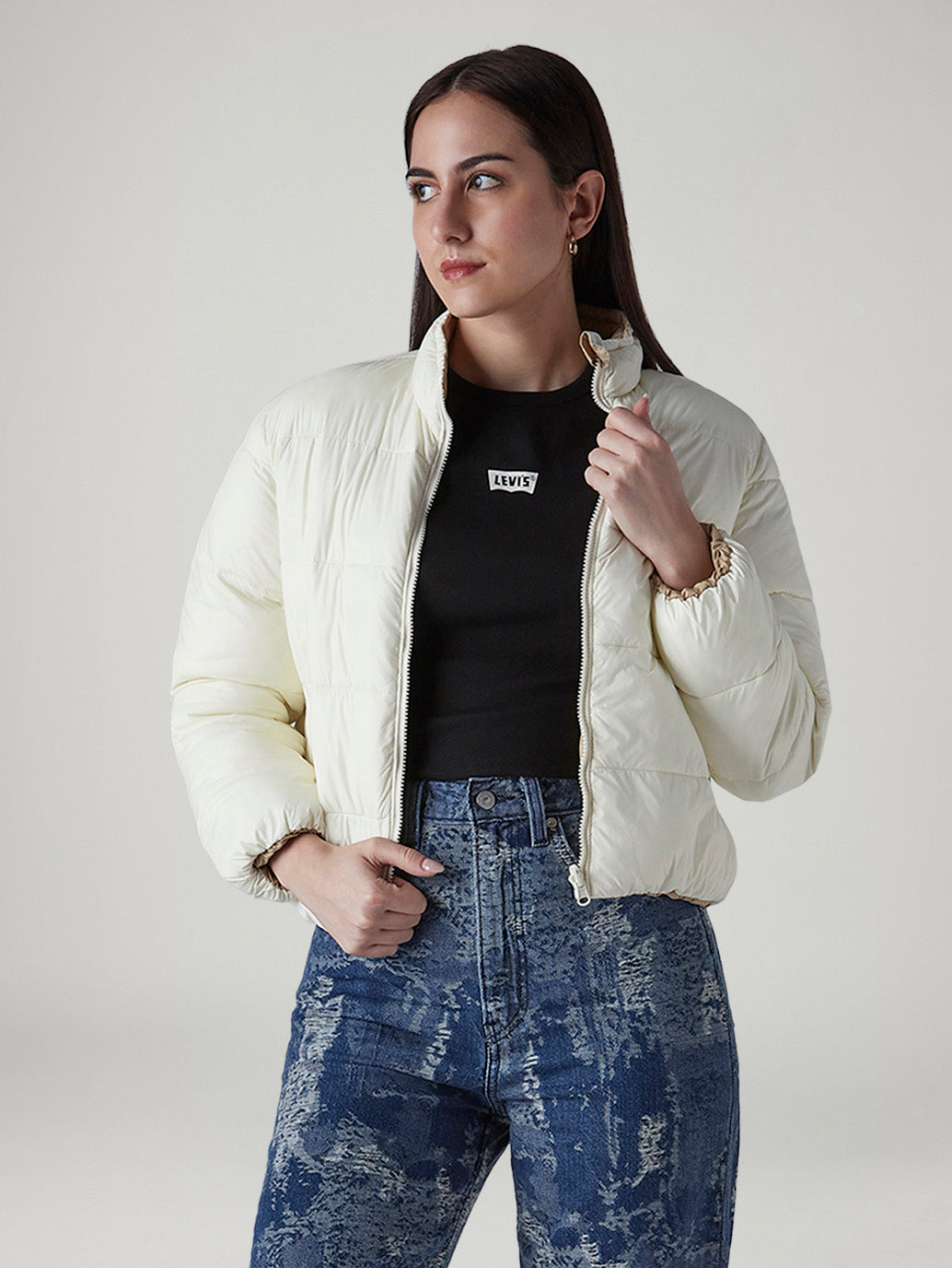 Women's Quilted Relaxed Fit Reversible Puffer Jacket