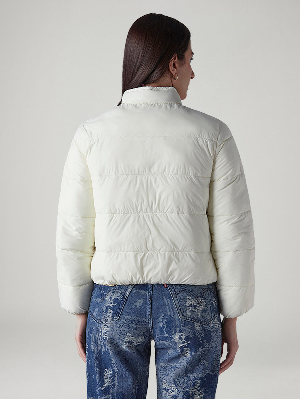 Women's Quilted Relaxed Fit Reversible Puffer Jacket - Back View