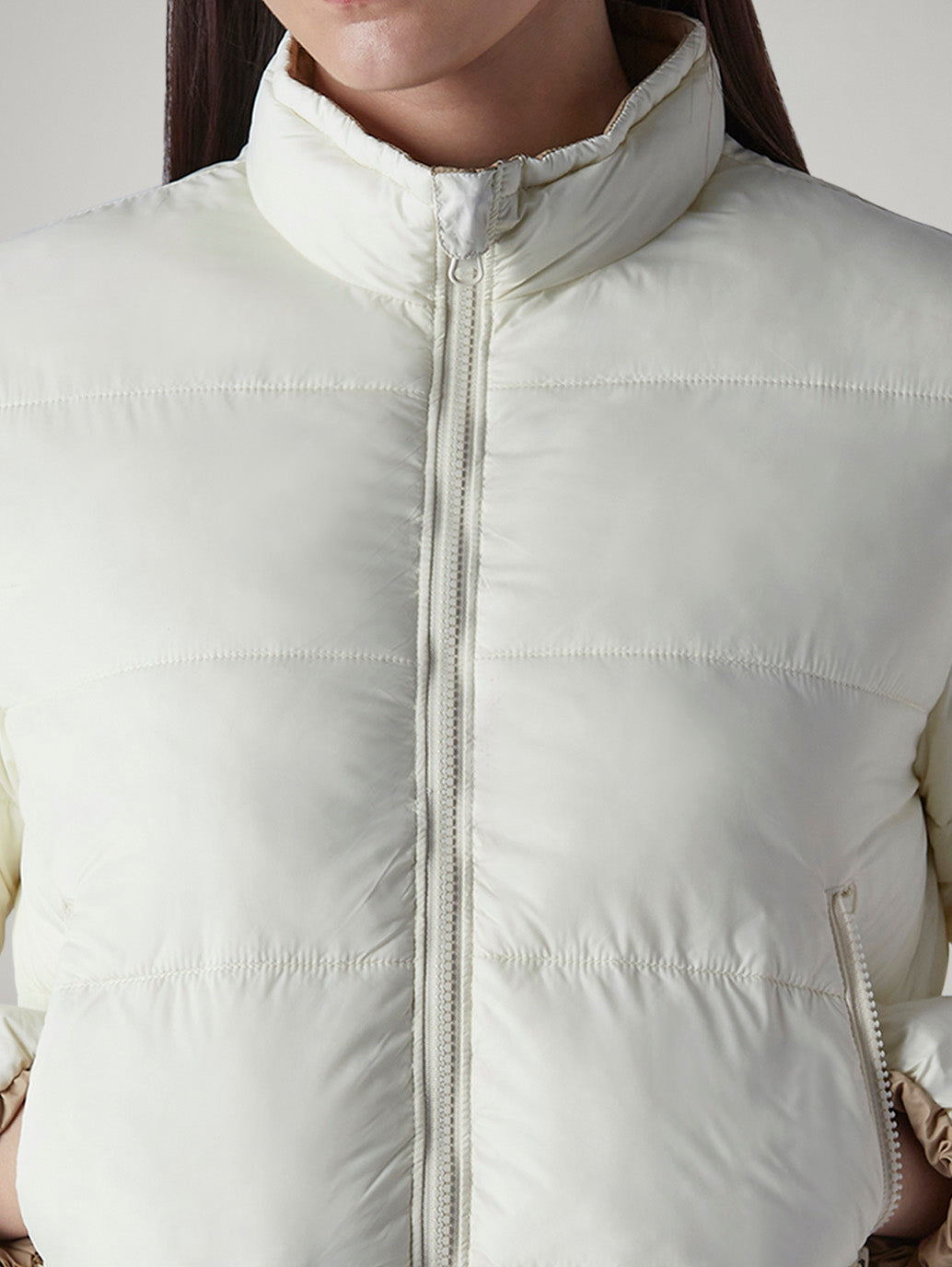 Women's Quilted Relaxed Fit Reversible Puffer Jacket - Detail View