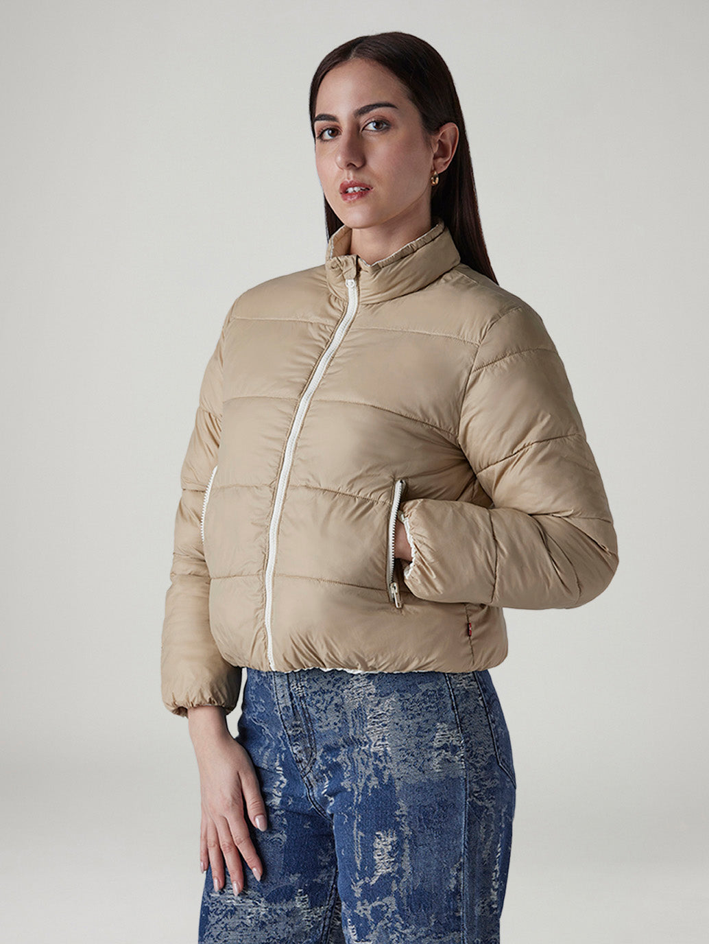 Women's Quilted Relaxed Fit Reversible Puffer Jacket - Side View