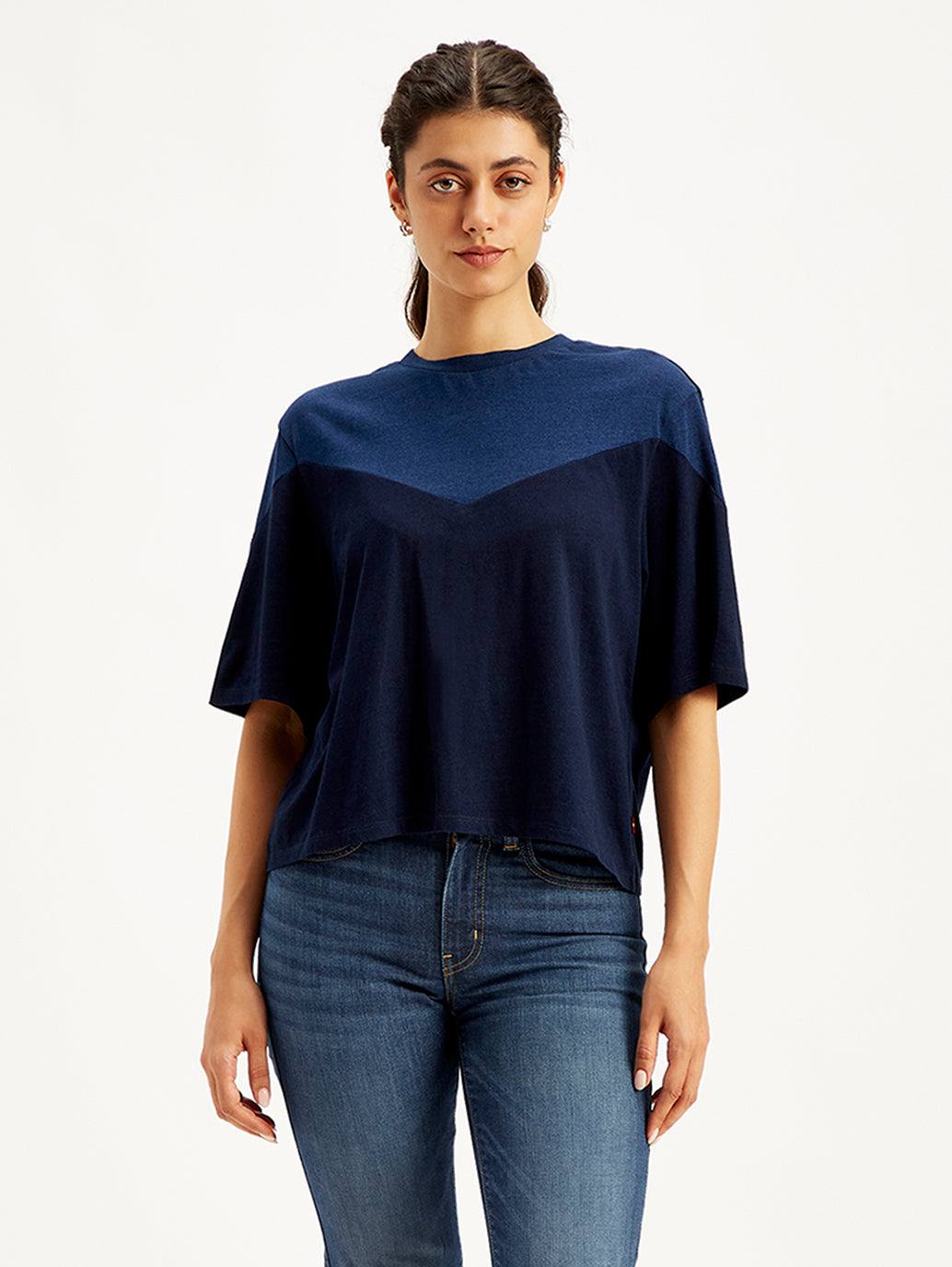 Women's Colorblock Loose Fit Crop T-Shirt