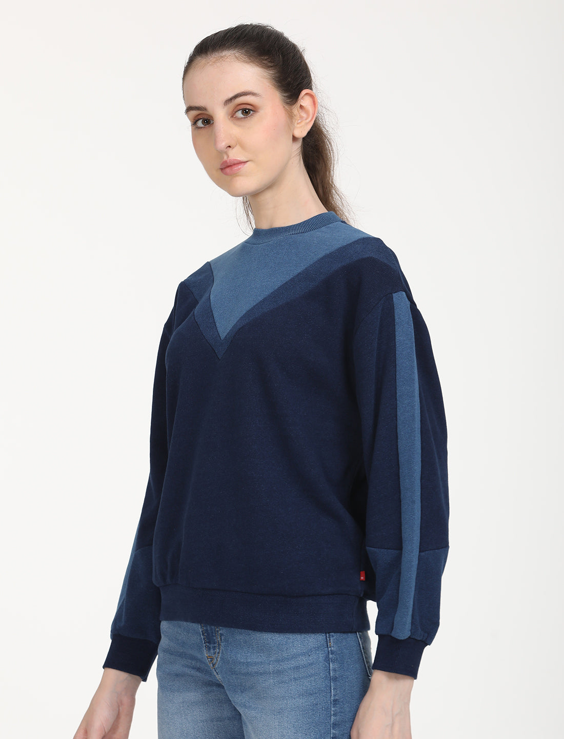 Women's Colorblock Navy Crew Neck Sweatshirt