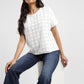 Women's Checked White Round Neck Top