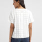 Women's Checked White Round Neck Top - 544f2951-bc69-4248-9a34-6cec4a116c2b View