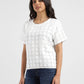 Women's Checked White Round Neck Top - 91b27ecf-f209-40bb-ab55-51e56c1aba48 View
