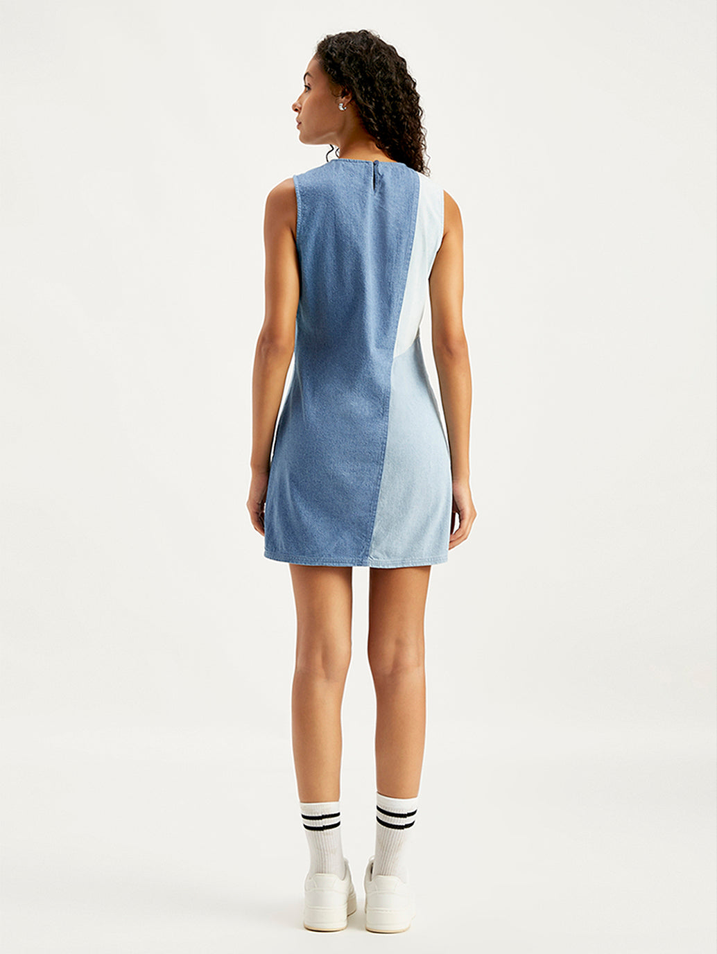 Women's Colorblock Blue Round Neck Mini Dress