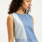 Women's Colorblock Blue Round Neck Mini Denim Dress - 082dabb6-7659-4716-a35d-079ba03547f8 View