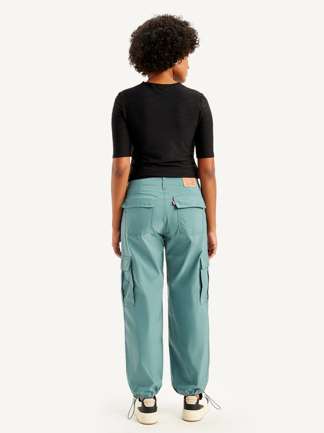Women's Mid Rise Green Baggy Fit Cargo Trousers