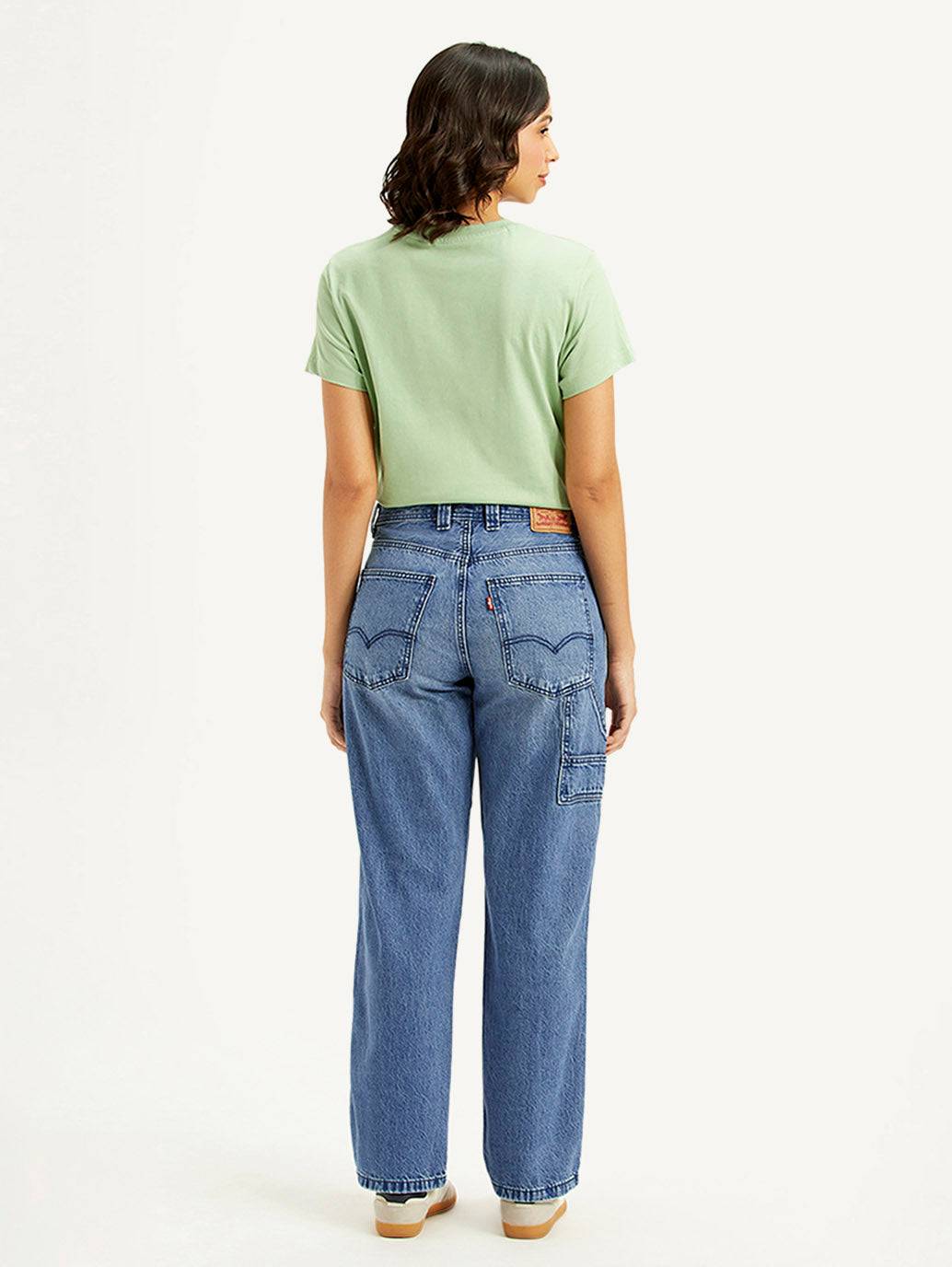 Women's Blue Baggy Fit Mid Rise Carpenter Jeans - Back View