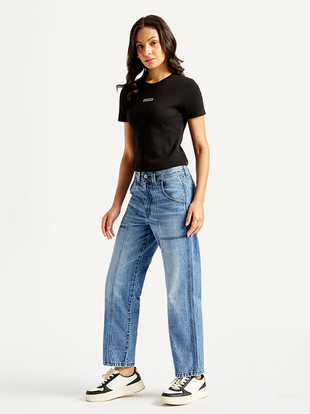 Women's High Rise Baggy Carpenter Blue Jeans